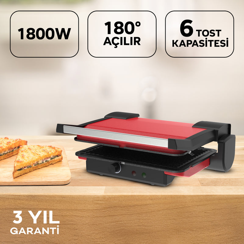 K459 Arte Izgara ve Tost Makinesi - Kırmızı